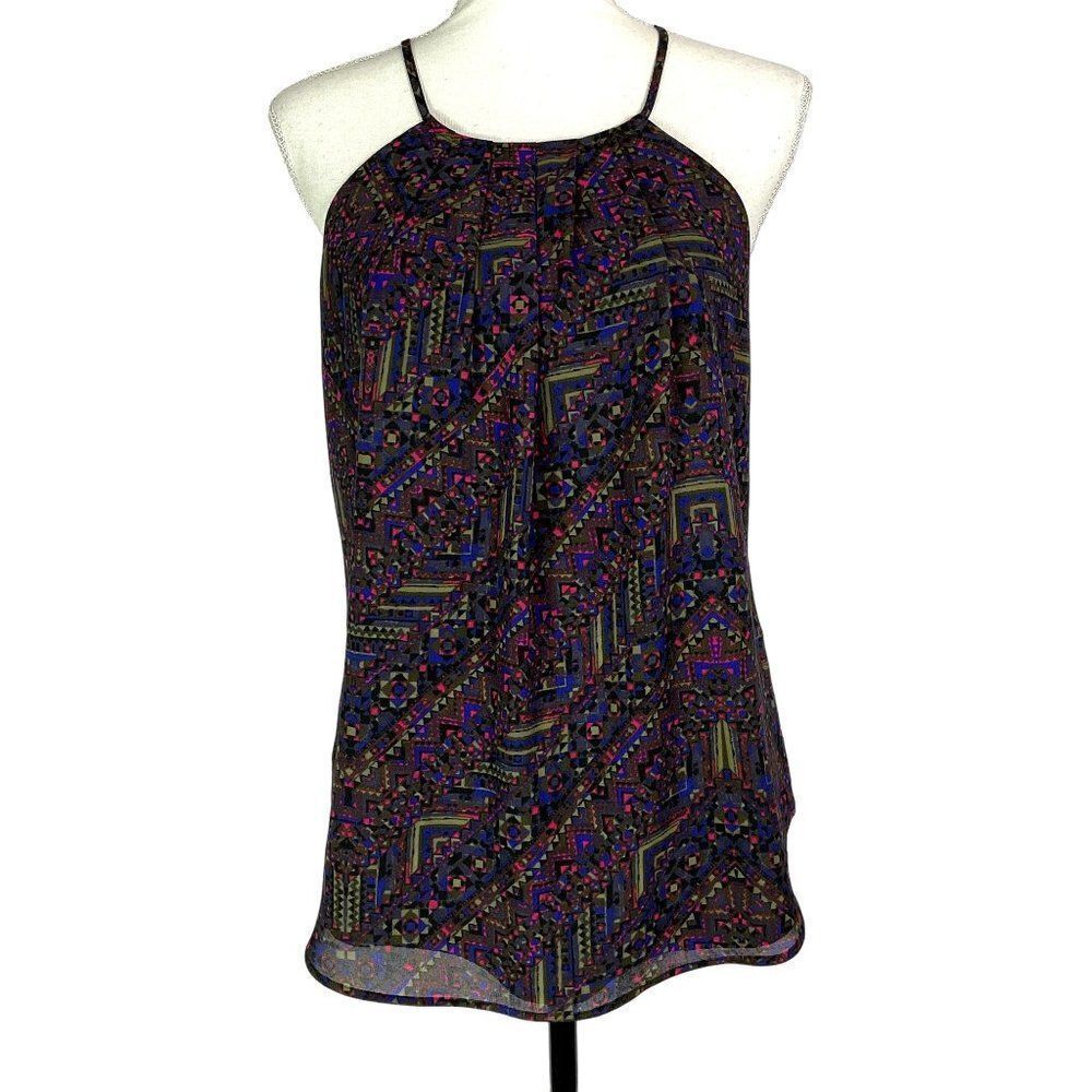Sanctuary Halter Tank Top, small, blue/green/pink geometric print